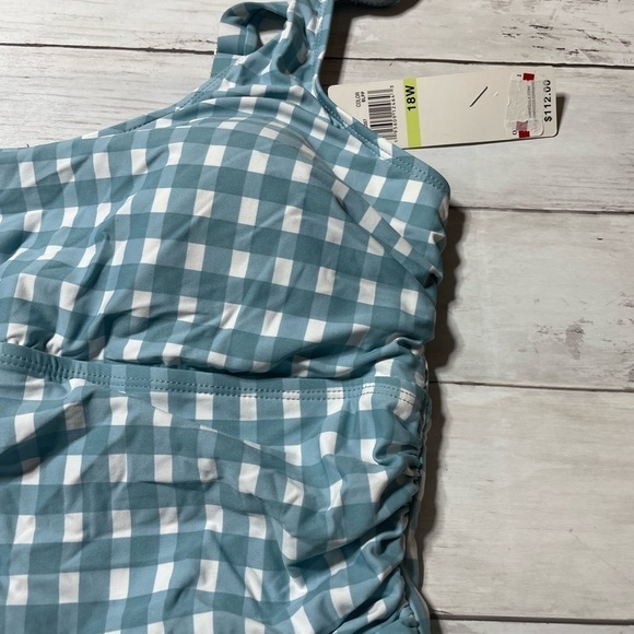 Anne Cole GINGHAM BLUE WHITE Plus Size Checked Shirred One-Piece Swimsuit 18W - Picture 5 of 8